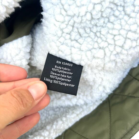 Shaci Cropped Bomber Jacket Faux Fur Sleeves Olive Green Small Streetwear - Picture 12 of 13